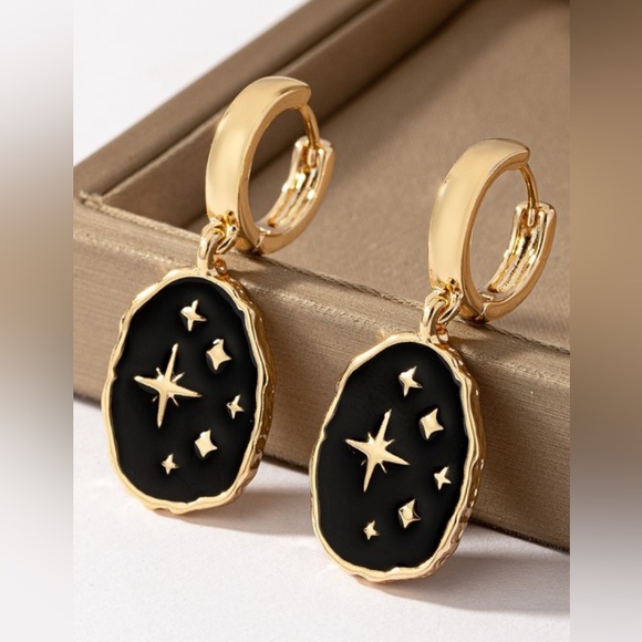 Enamel celestial star drop hoop earrings - Picture 1 of 4